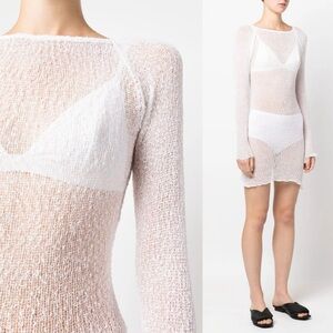 AMBRA MADDALENA OPEN KNIT MINI SWIM COVER UP DRESS L